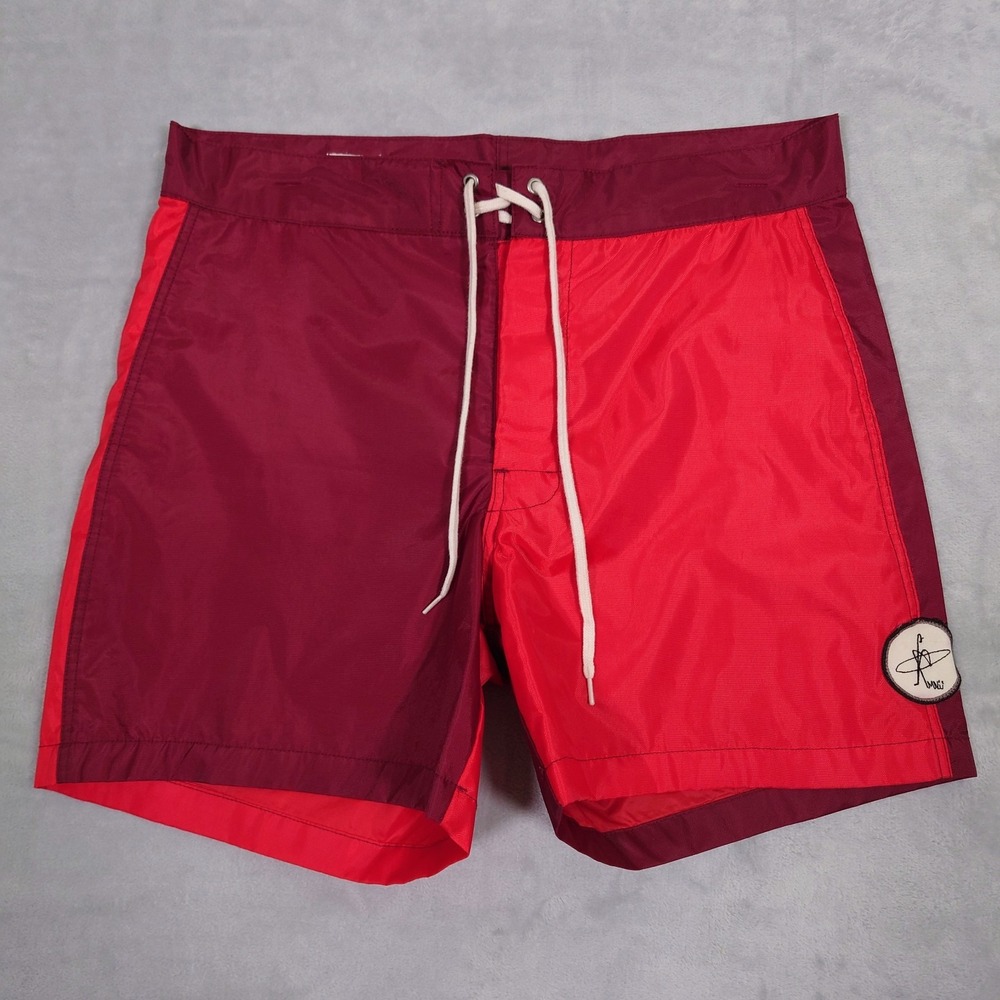 M. Nii Makaha Board Shorts Mens 28 Red Nylon Vintage Made In USA Hawaii Swim